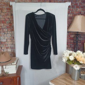 Alex Marie Black Velvet Ruched Wrap Dress | Size 8 Petite | Perfect for Holidays